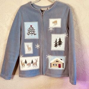 Cozy Gray Fleece Jacket with Winter Motifs Croft & Barrow M